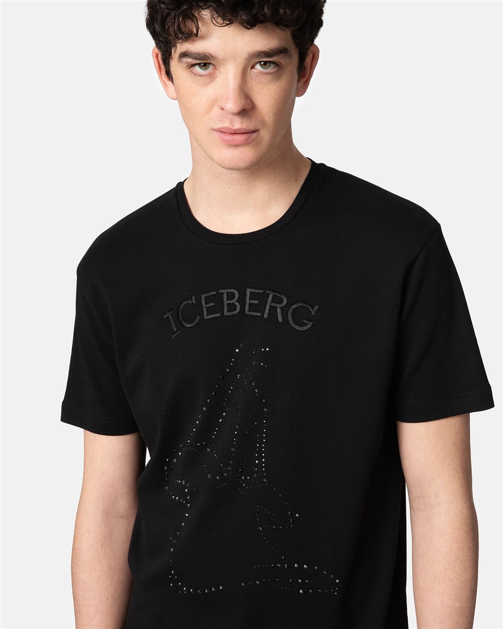 Black t-shirt with logo and studs - Iceberg - Official Website