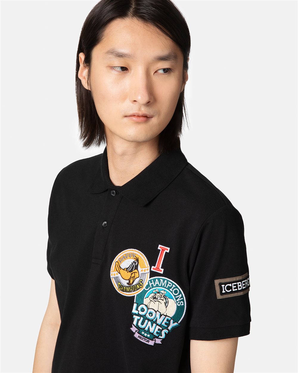 Black polo shirt with cartoon patch - Iceberg - Official Website