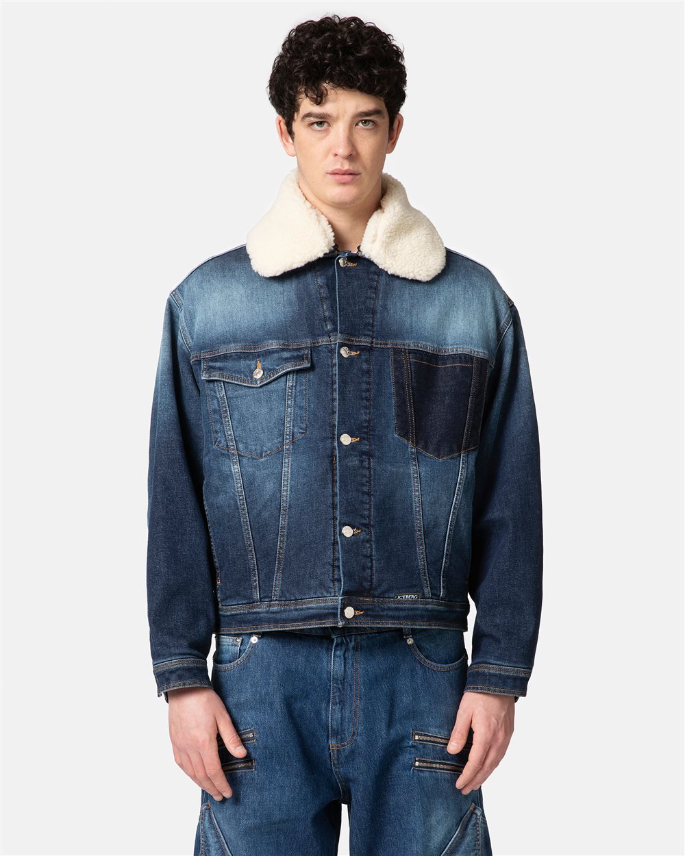 Denim jacket with eco-fur collar - Iceberg - Official Website