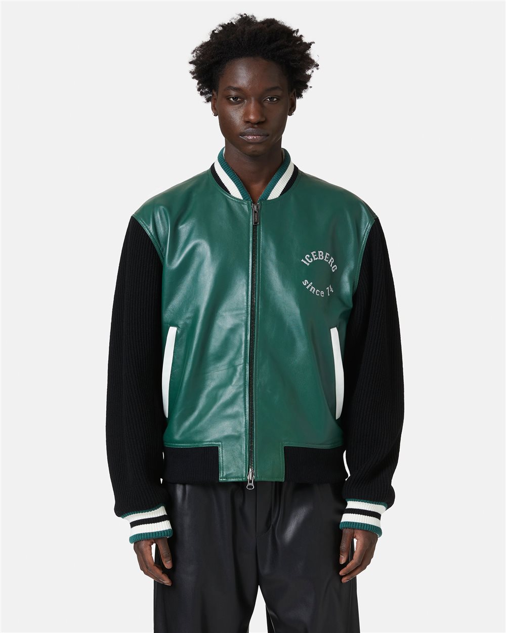 Leather bomber jacket with logo - Iceberg - Official Website