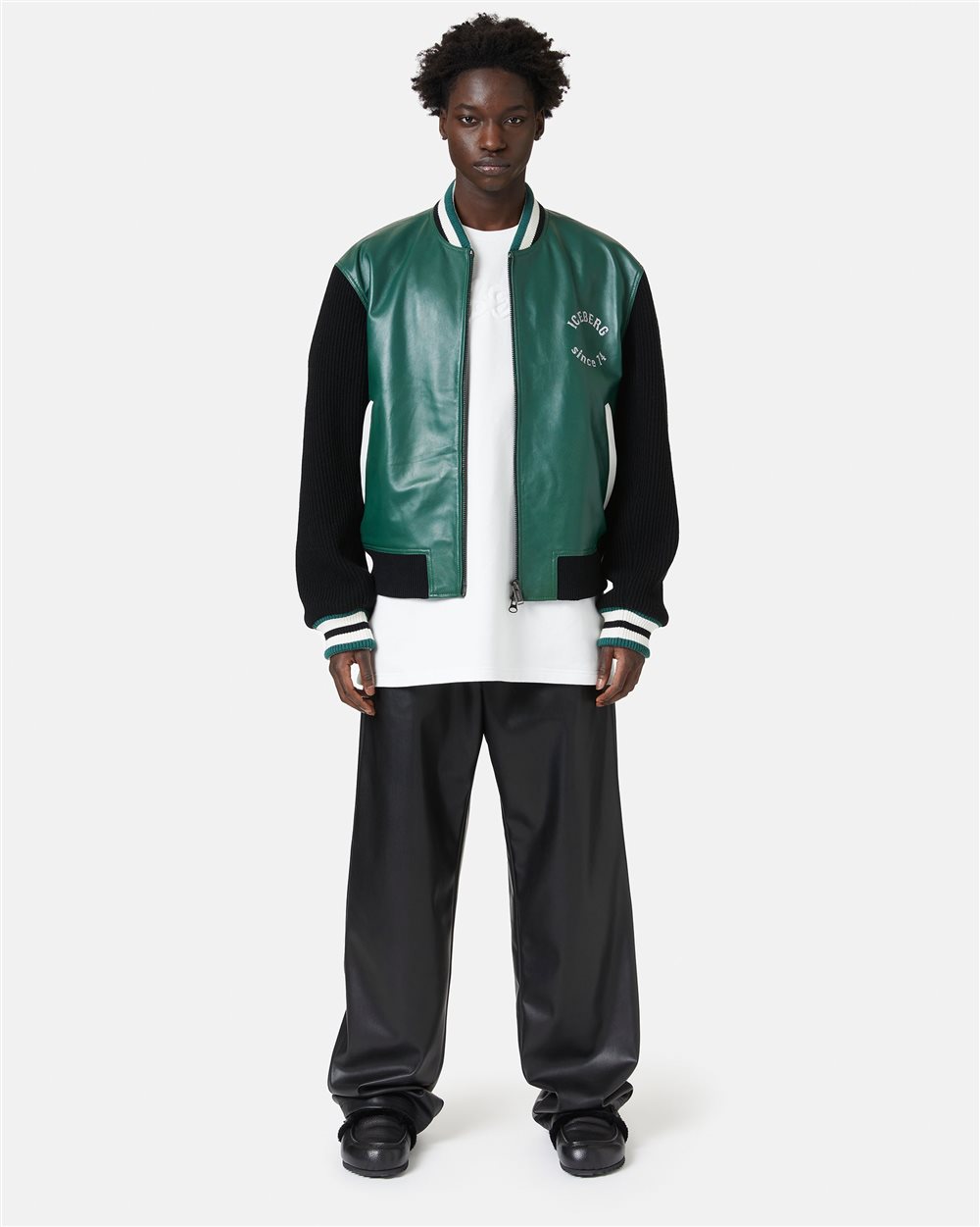 Leather bomber jacket with logo - Iceberg - Official Website