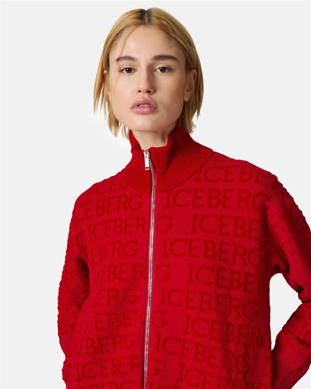 High neck cardigan with zip and logo - Iceberg - Official Website