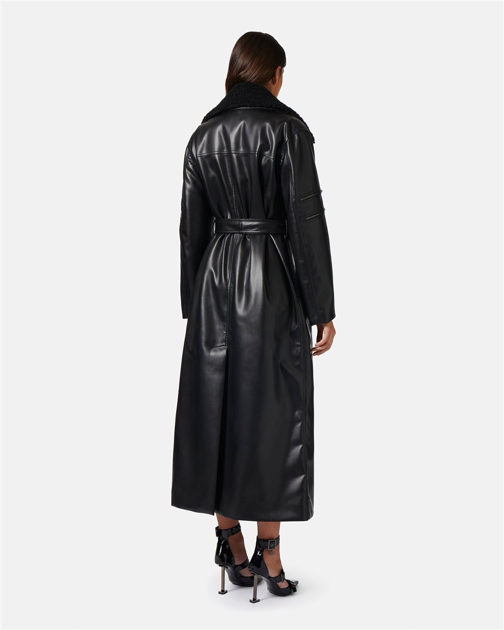 Ecoleather coat with snap hooks Iceberg