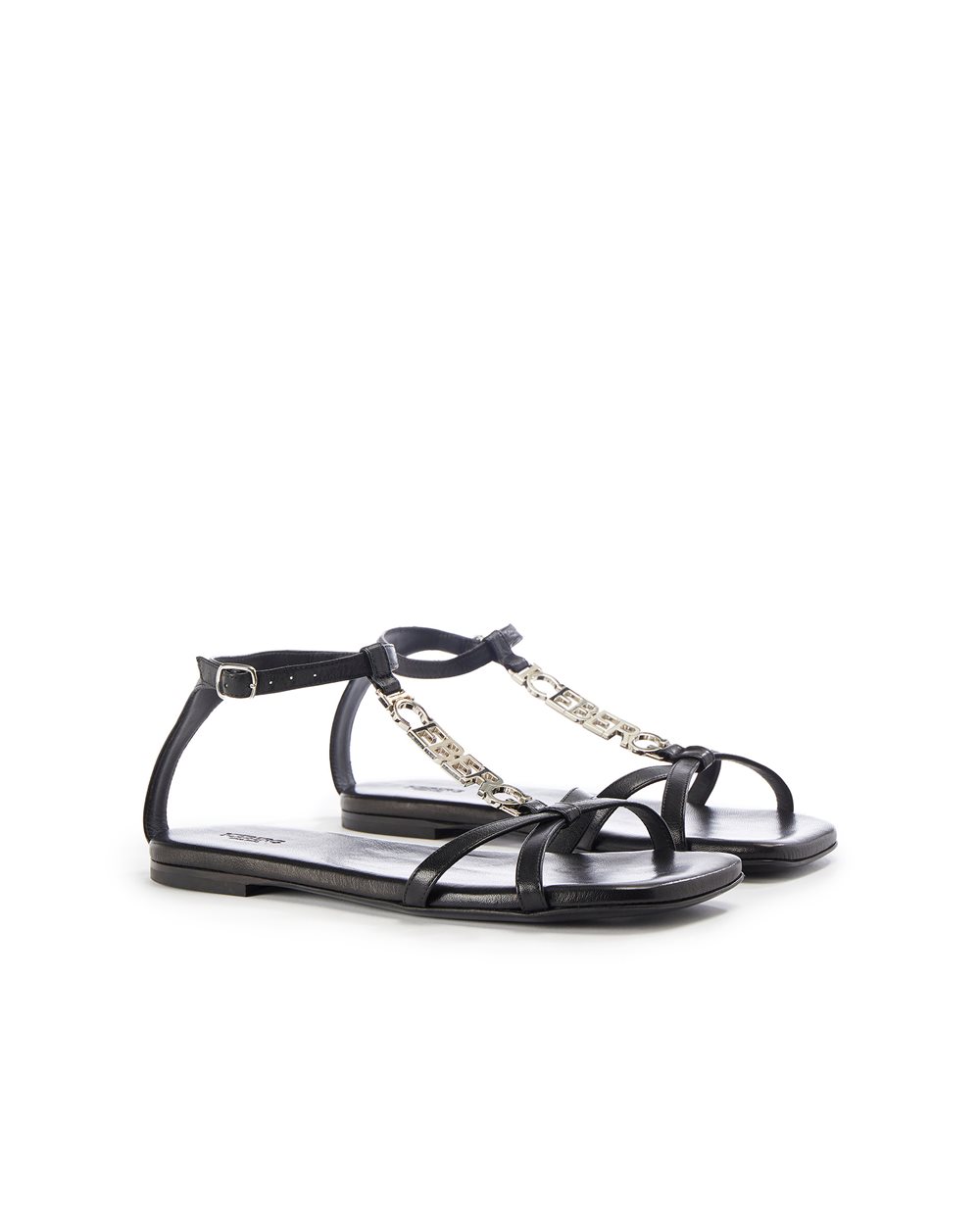 Flat leather sandals with logo - Iceberg - Official Website