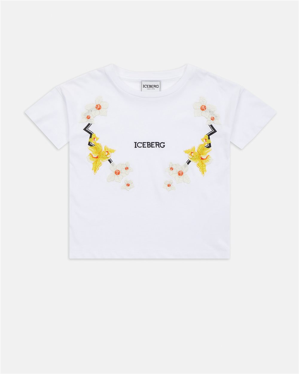 T-shirt bianca con fiori e logo - Iceberg - Official Website