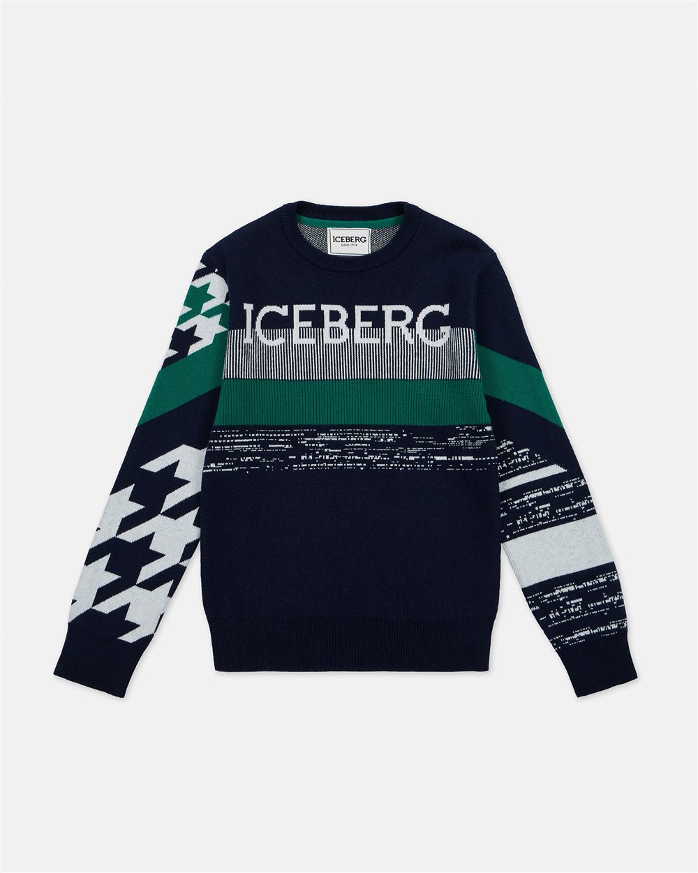 Jacquard crew neck sweater outlet