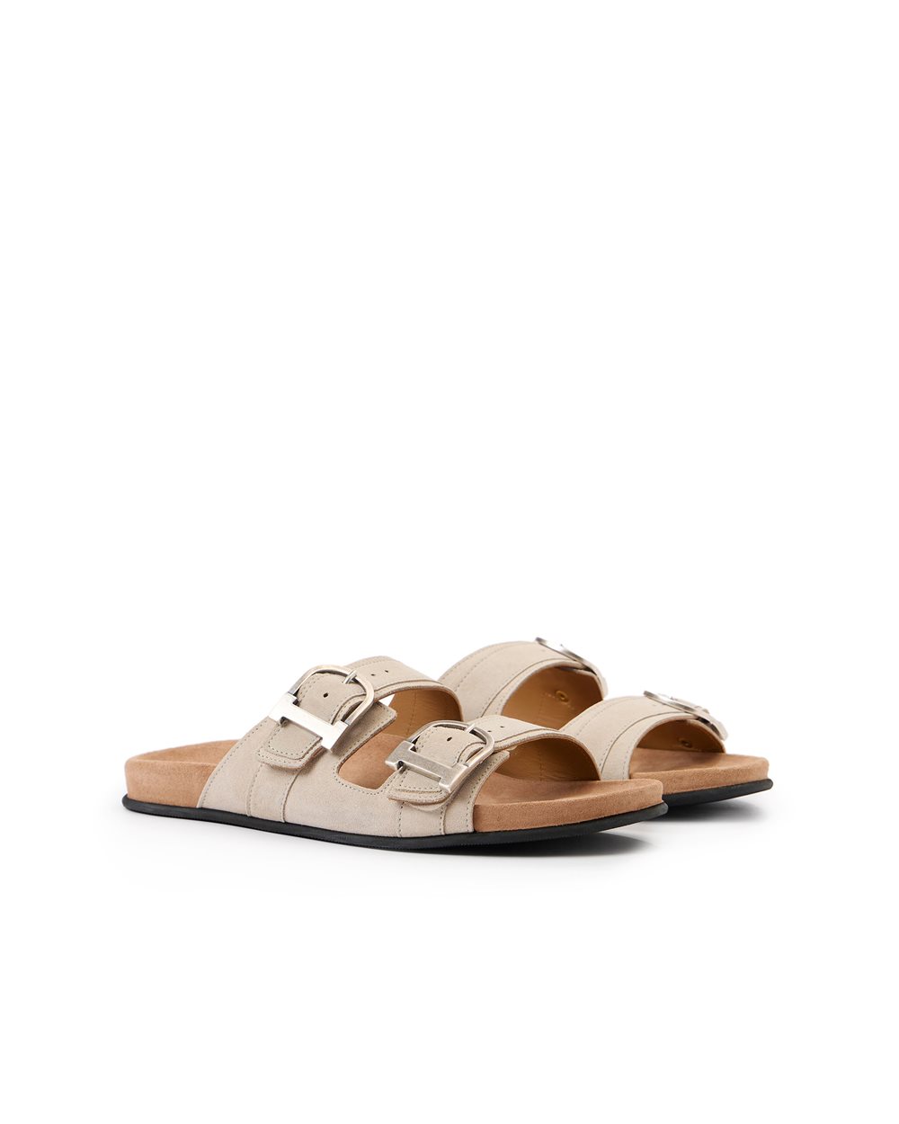 Low-top slipper in optical white with double straps and buckles - Iceberg - Official Website