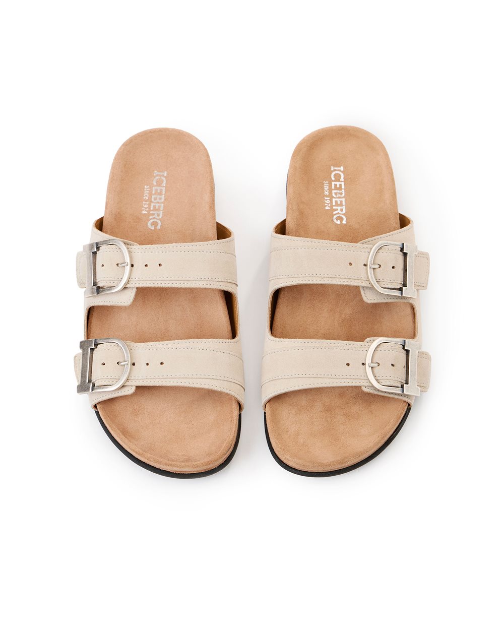 Low-top slipper in optical white with double straps and buckles - Iceberg - Official Website