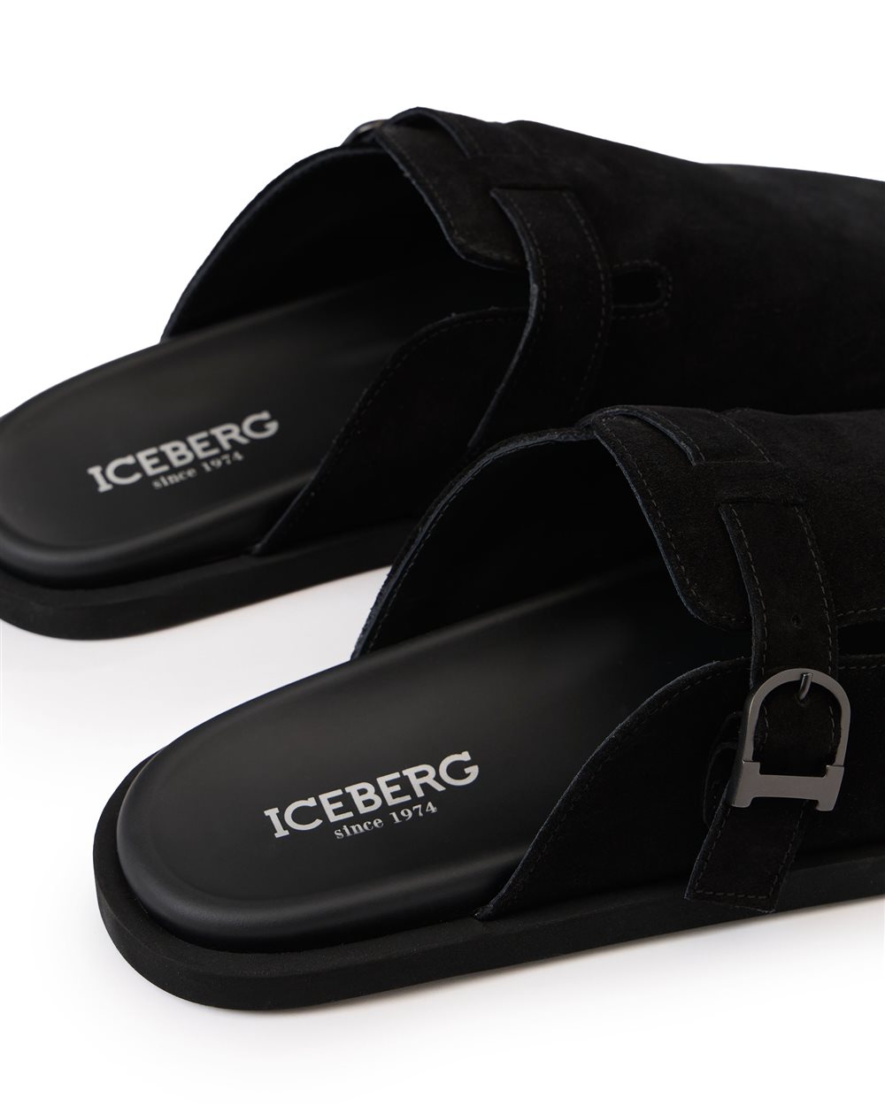 Low-cut black mule slippers with strap and buckle - Iceberg - Official Website