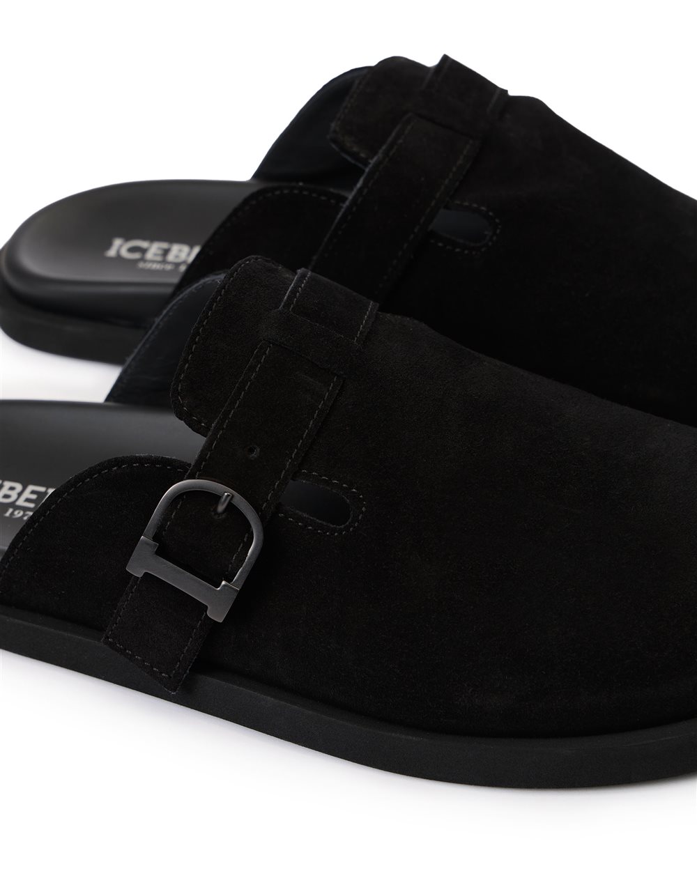 Low-cut black mule slippers with strap and buckle - Iceberg - Official Website