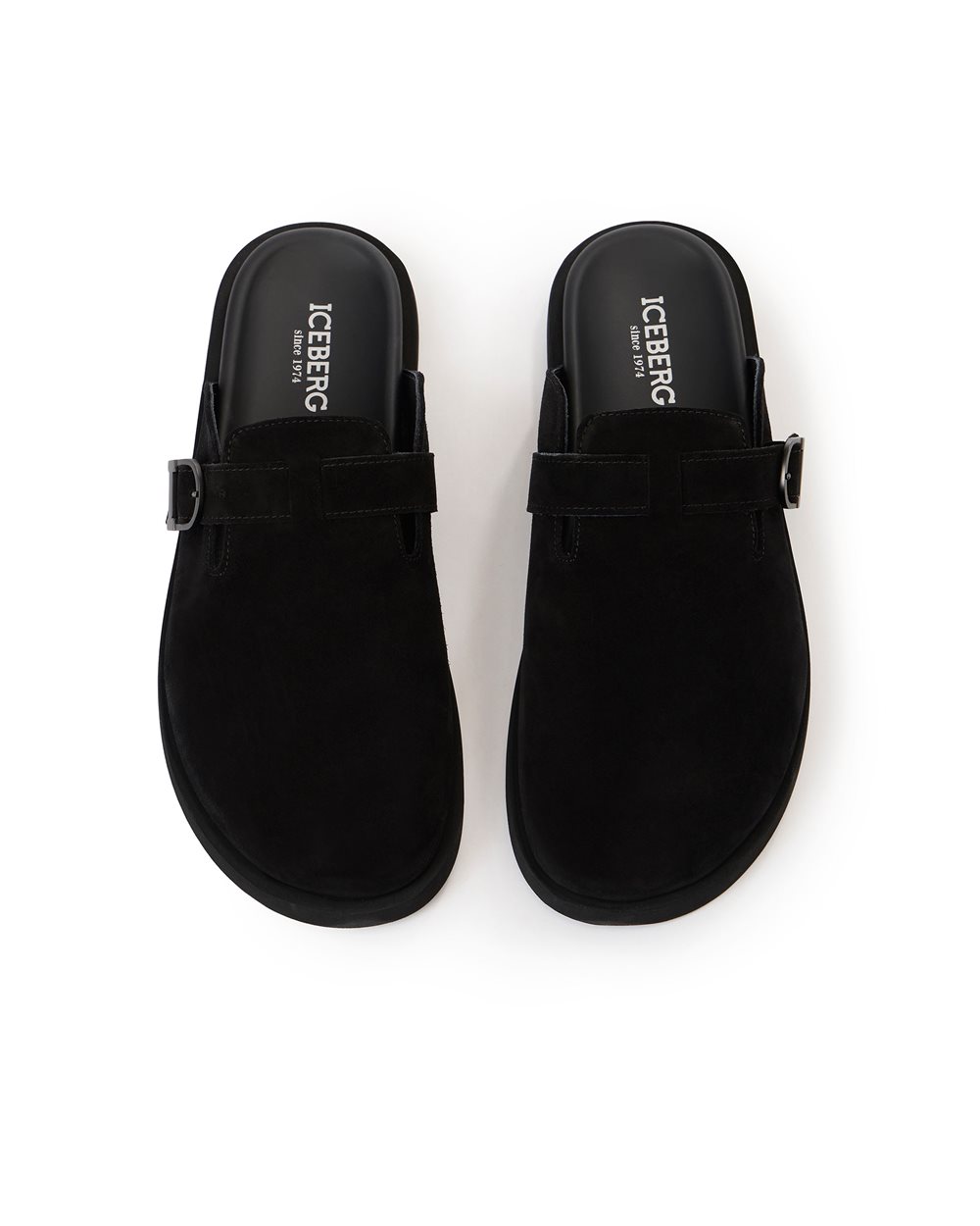 Low-cut black mule slippers with strap and buckle - Iceberg - Official Website