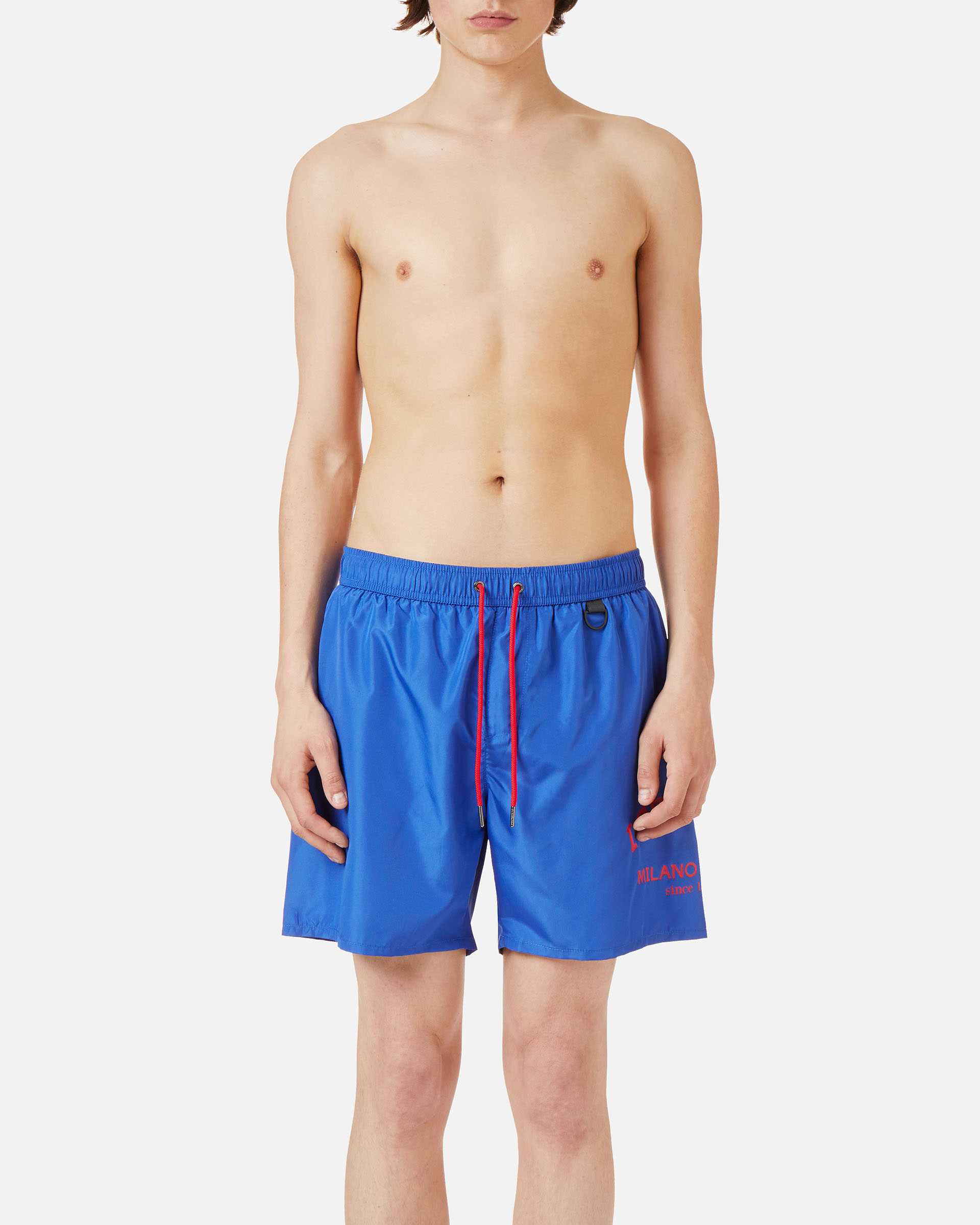 Blue swim boxer shorts with drawstring and contrasting Iceberg logo on the leg - Iceberg - Official Website