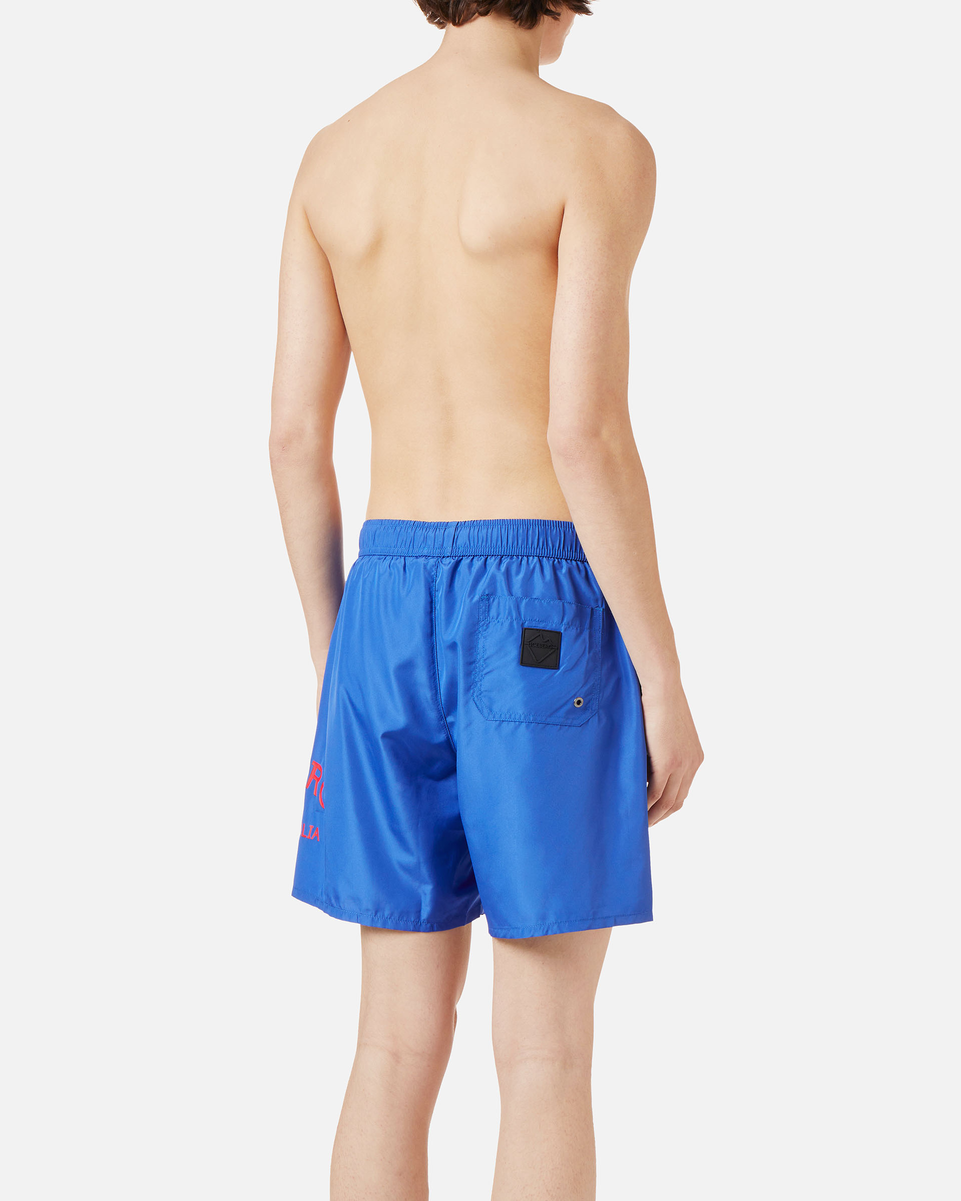 Blue swim boxer shorts with drawstring and contrasting Iceberg logo on the leg - Iceberg - Official Website