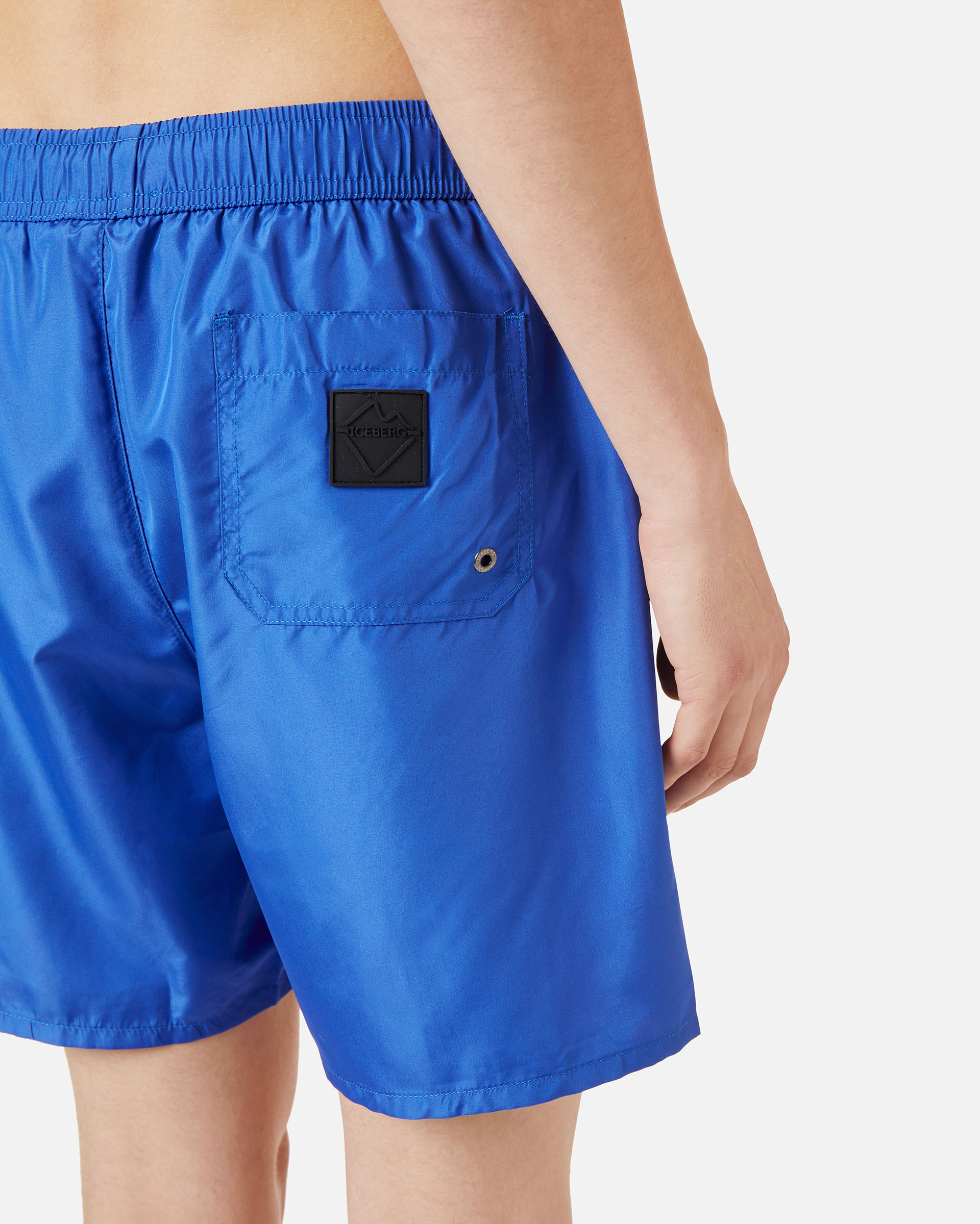 Blue swim boxer shorts with drawstring and contrasting Iceberg logo on the leg - Iceberg - Official Website