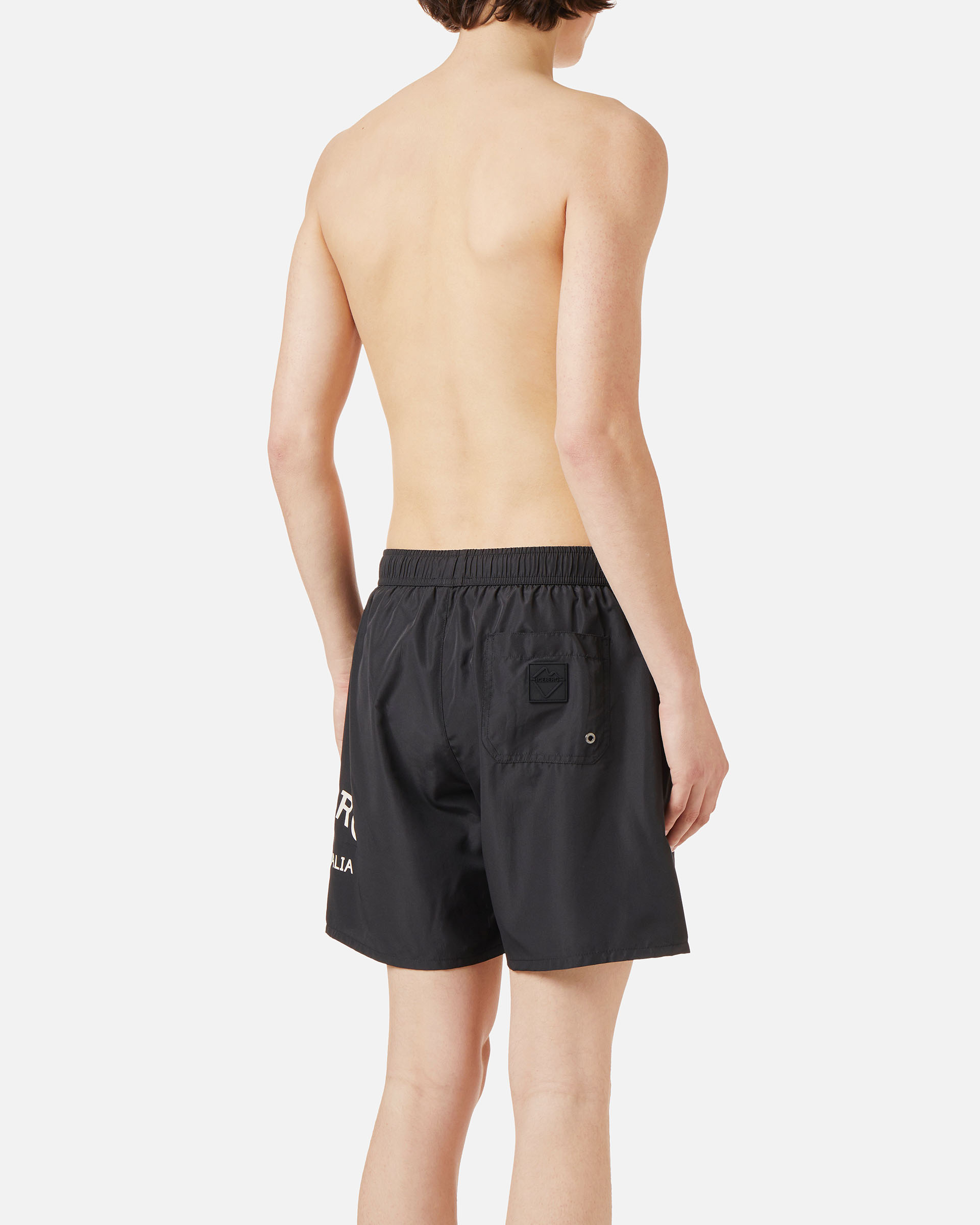 Black swim trunks with drawstring and contrasting Iceberg logo on the leg - Iceberg - Official Website