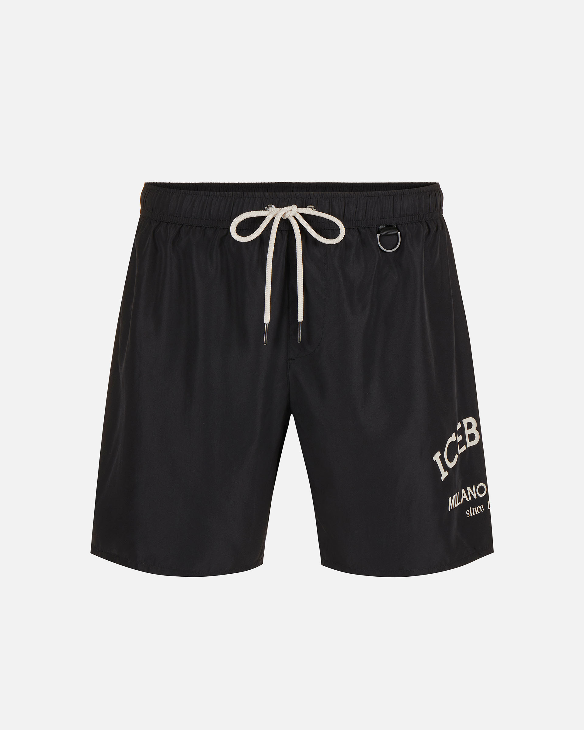 Black swim trunks with drawstring and contrasting Iceberg logo on the leg - Iceberg - Official Website