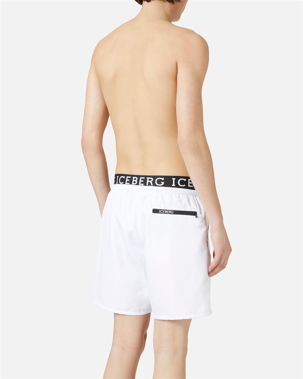 Boxer mare bianco ottico con fascia in vita con logo Iceberg e coulisse con colore a contrasto - Iceberg - Official Website