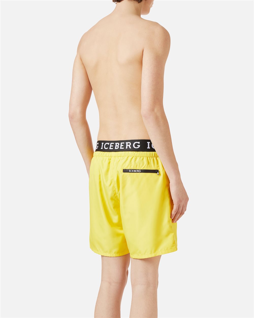 Sun yellow swim trunks with Iceberg logo waistband and contrasting color drawstring - Iceberg - Official Website