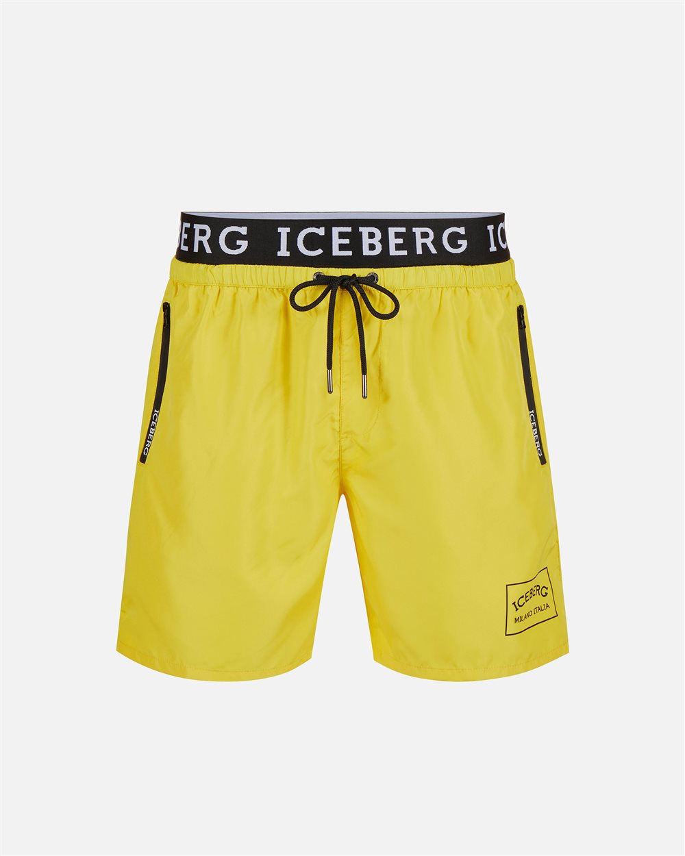 Sun yellow swim trunks with Iceberg logo waistband and contrasting color drawstring - Iceberg - Official Website