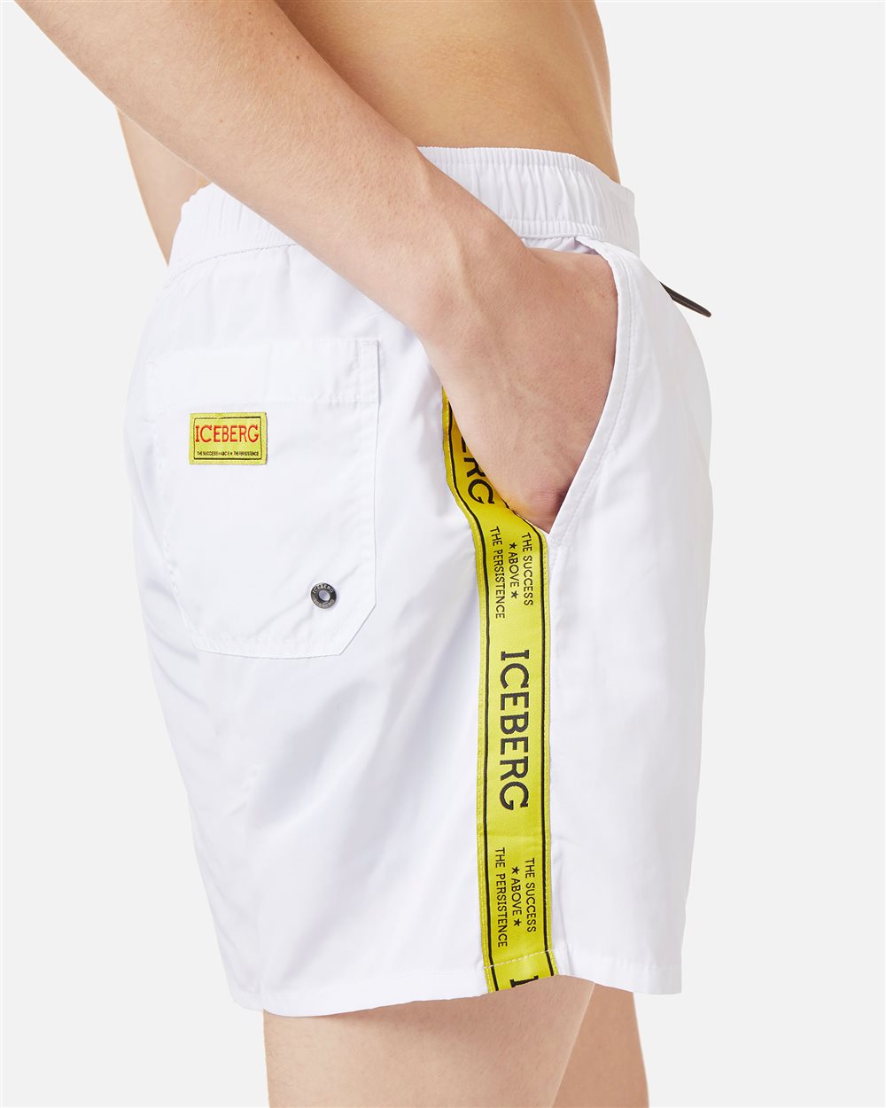 Optical white swim trunks with contrasting drawstring - Iceberg - Official Website