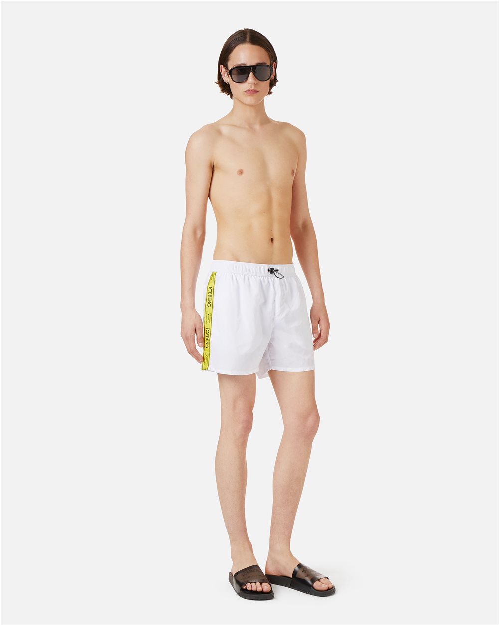 Optical white swim trunks with contrasting drawstring - Iceberg - Official Website