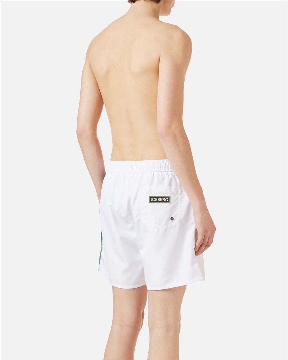 Boxer mare bianco ottico con coulisse e banda a contrasto sul lato sinistro - Iceberg - Official Website