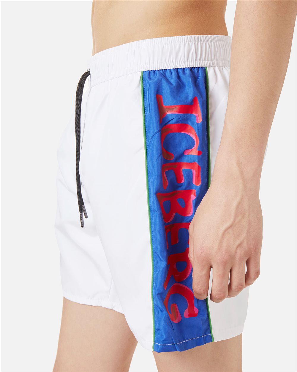 Boxer mare bianco ottico con coulisse e banda a contrasto sul lato sinistro - Iceberg - Official Website