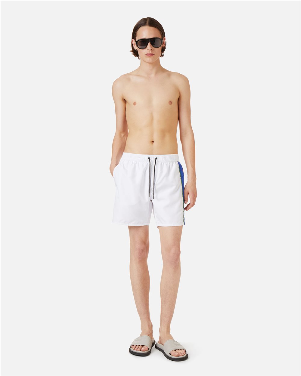 Boxer mare bianco ottico con coulisse e banda a contrasto sul lato sinistro - Iceberg - Official Website