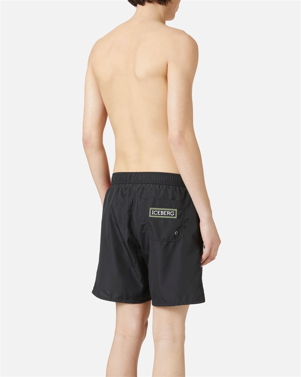 Black swim trunks with drawstring and contrasting band on the left side - Iceberg - Official Website