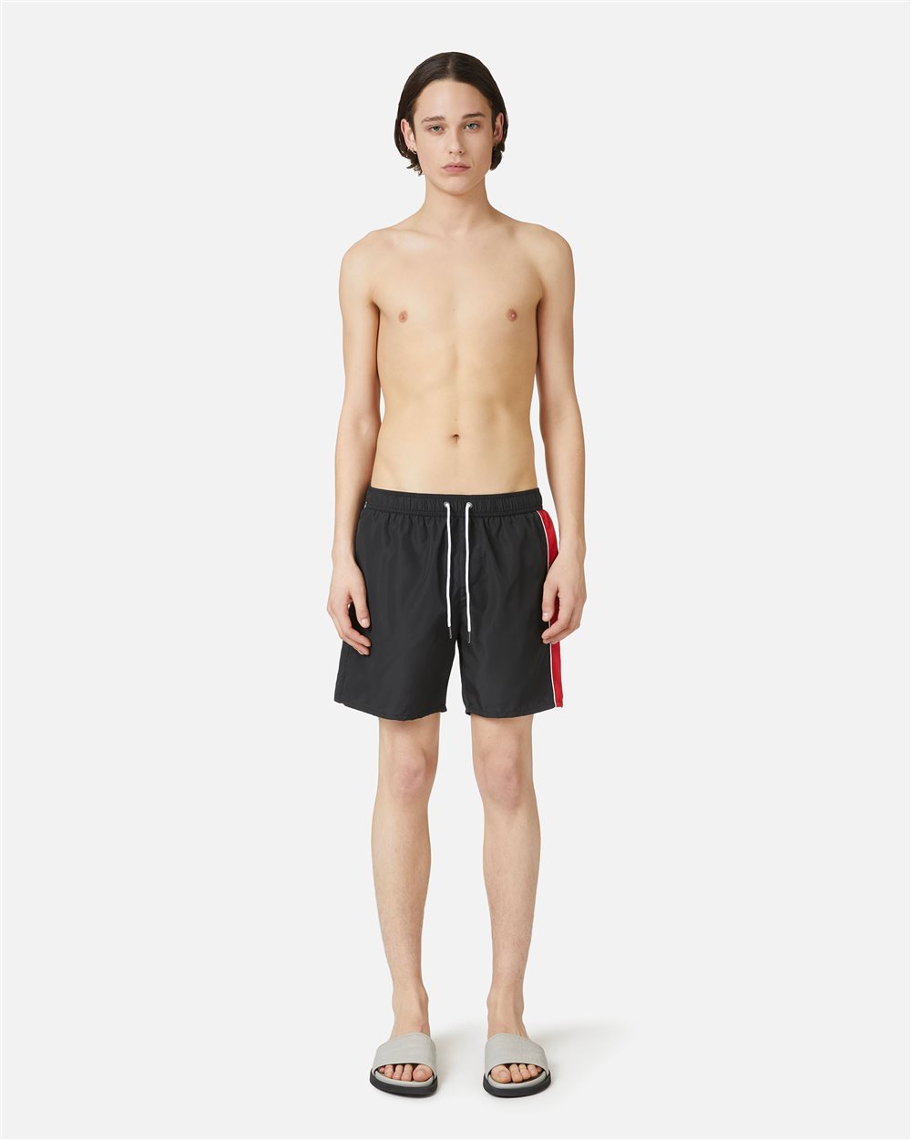 Black swim trunks with drawstring and contrasting band on the left side - Iceberg - Official Website
