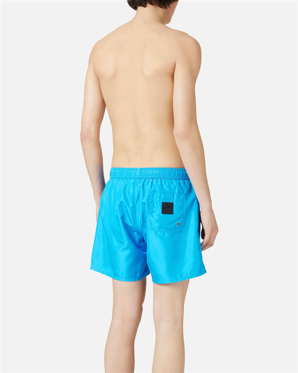 Badehose in hellem Türkis mit Prints, Schriftzug und Tunnelzug in Kontrastfarbe - Iceberg - Official Website