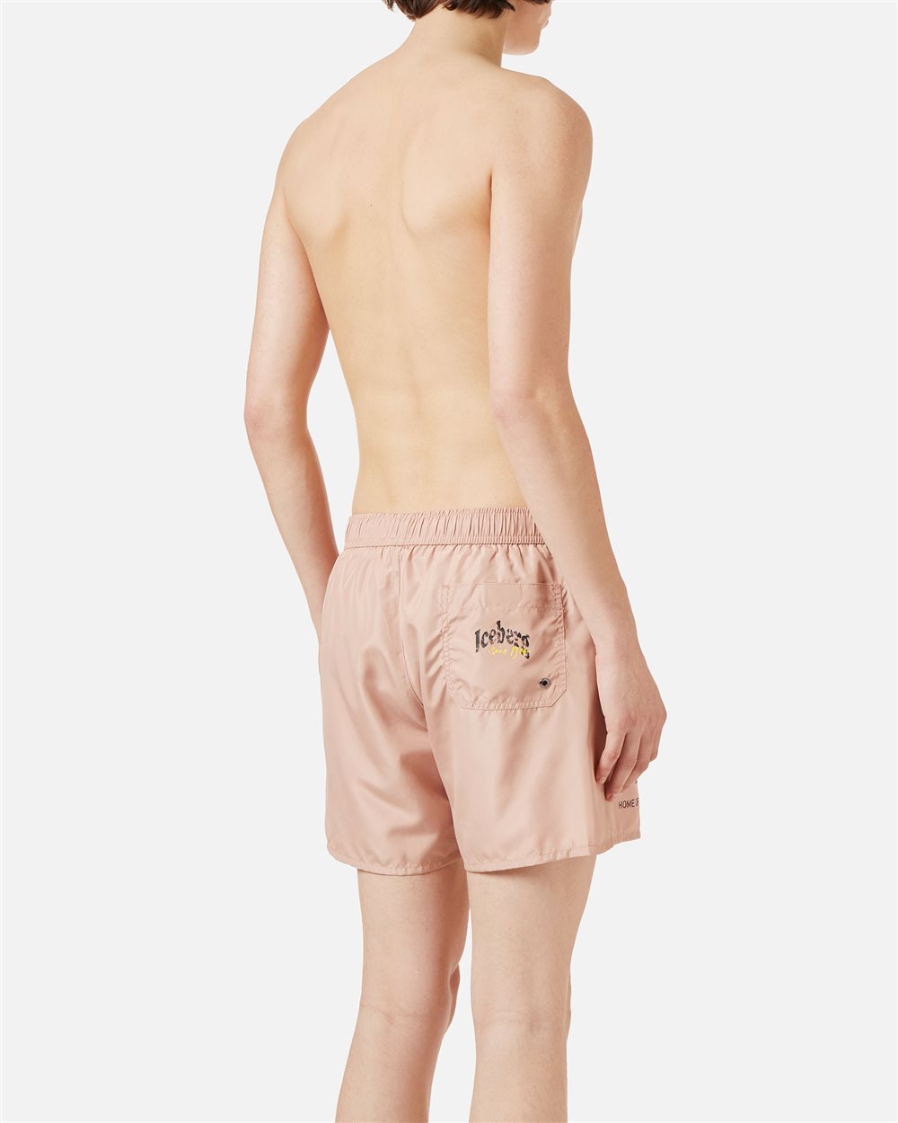 Powder pink swim trunks with tone-on-tone rubber prints and contrasting drawstring - Iceberg - Official Website