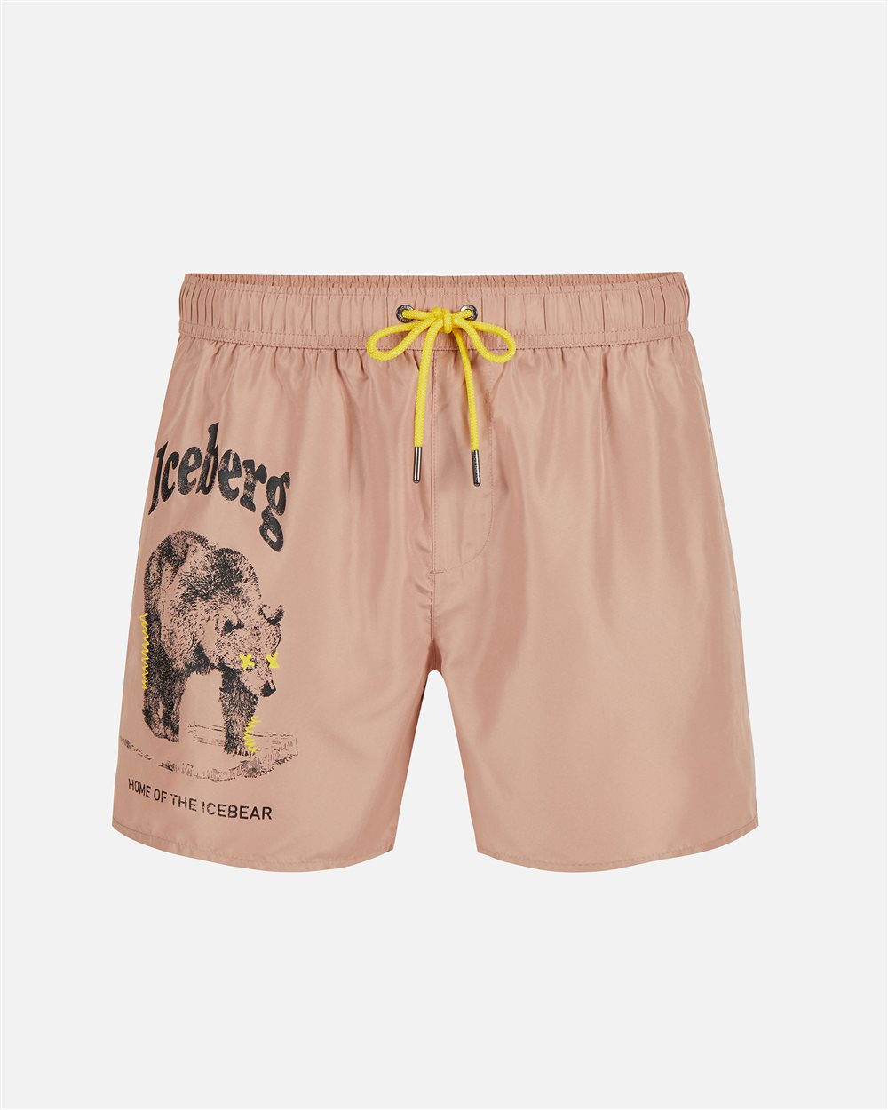 Powder pink swim trunks with tone-on-tone rubber prints and contrasting drawstring - Iceberg - Official Website