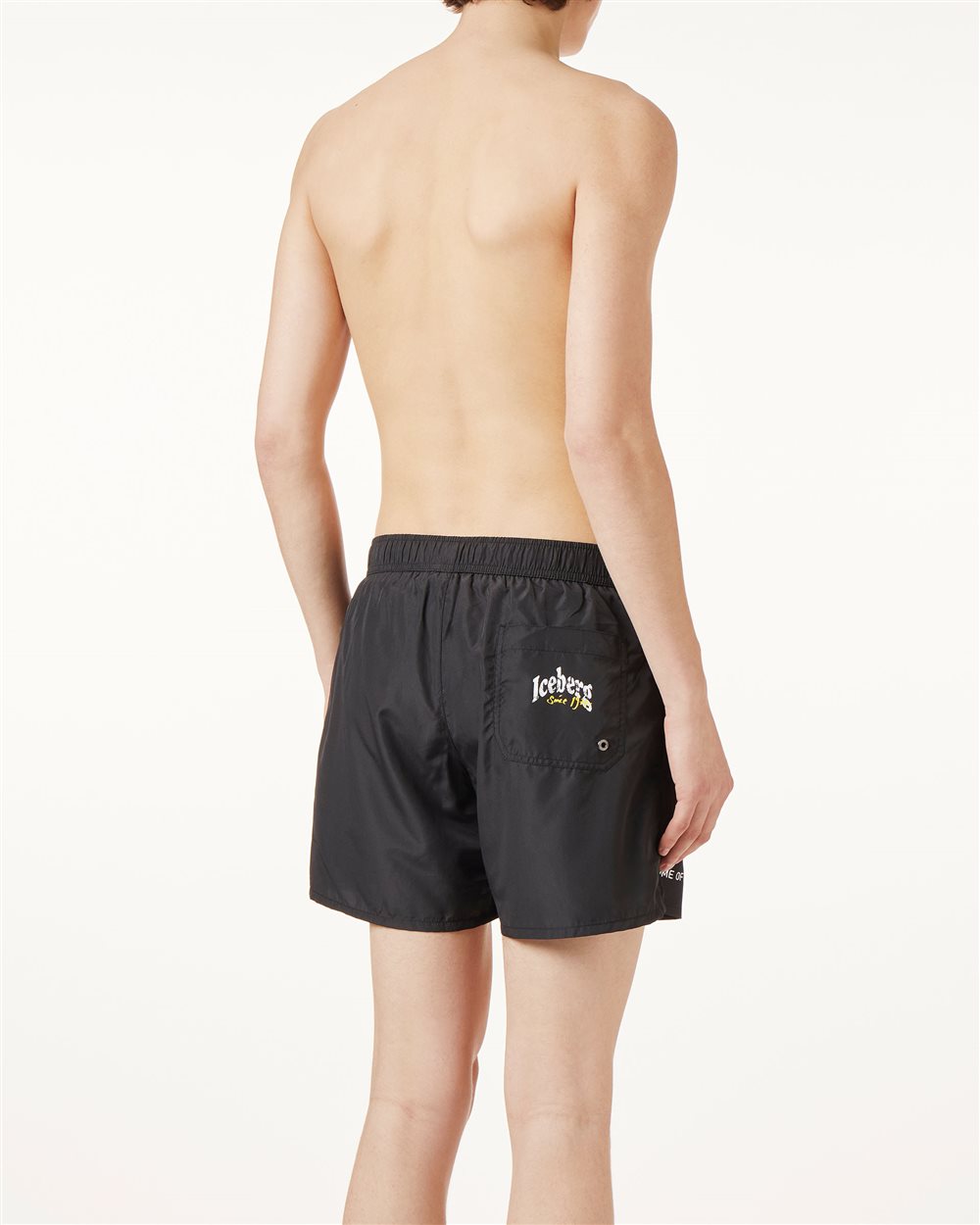 Black swim trunks with tone-on-tone rubber prints and contrasting drawstring - Iceberg - Official Website