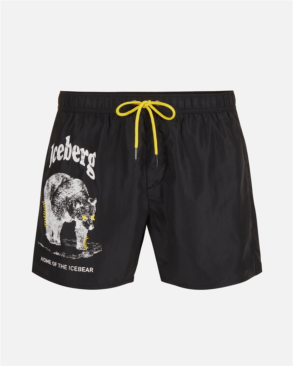 Black swim trunks with tone-on-tone rubber prints and contrasting drawstring - Iceberg - Official Website