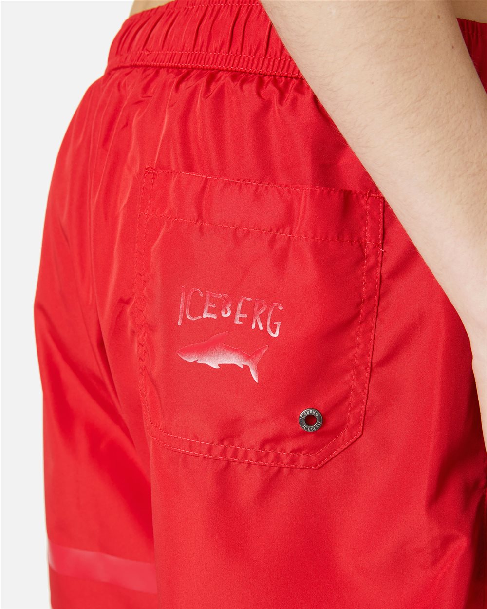 Boxer mare rosso con stampe gommate tono su tono e coulisse a contrasto - Iceberg - Official Website