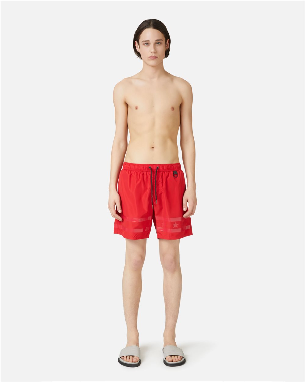 Boxer mare rosso con stampe gommate tono su tono e coulisse a contrasto - Iceberg - Official Website