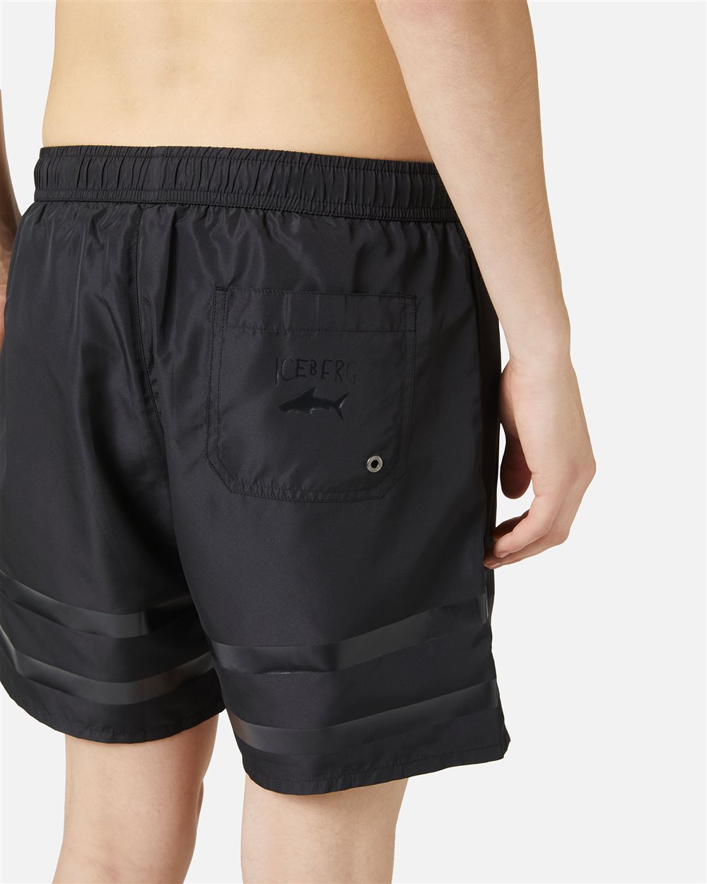 Black swim trunks with tone-on-tone rubber prints and drawstring - Iceberg - Official Website