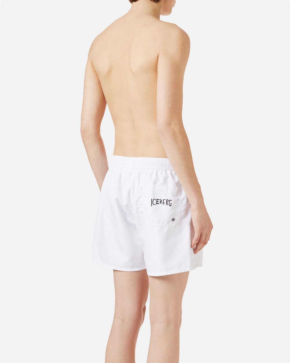 Badehose in optischem Weiß mit Prints und Tunnelzug - Iceberg - Official Website