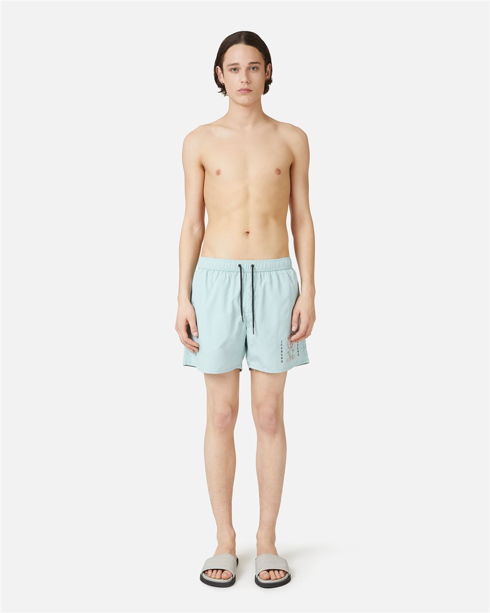 Boxer mare verde salvia con stampe e coulisse - Iceberg - Official Website