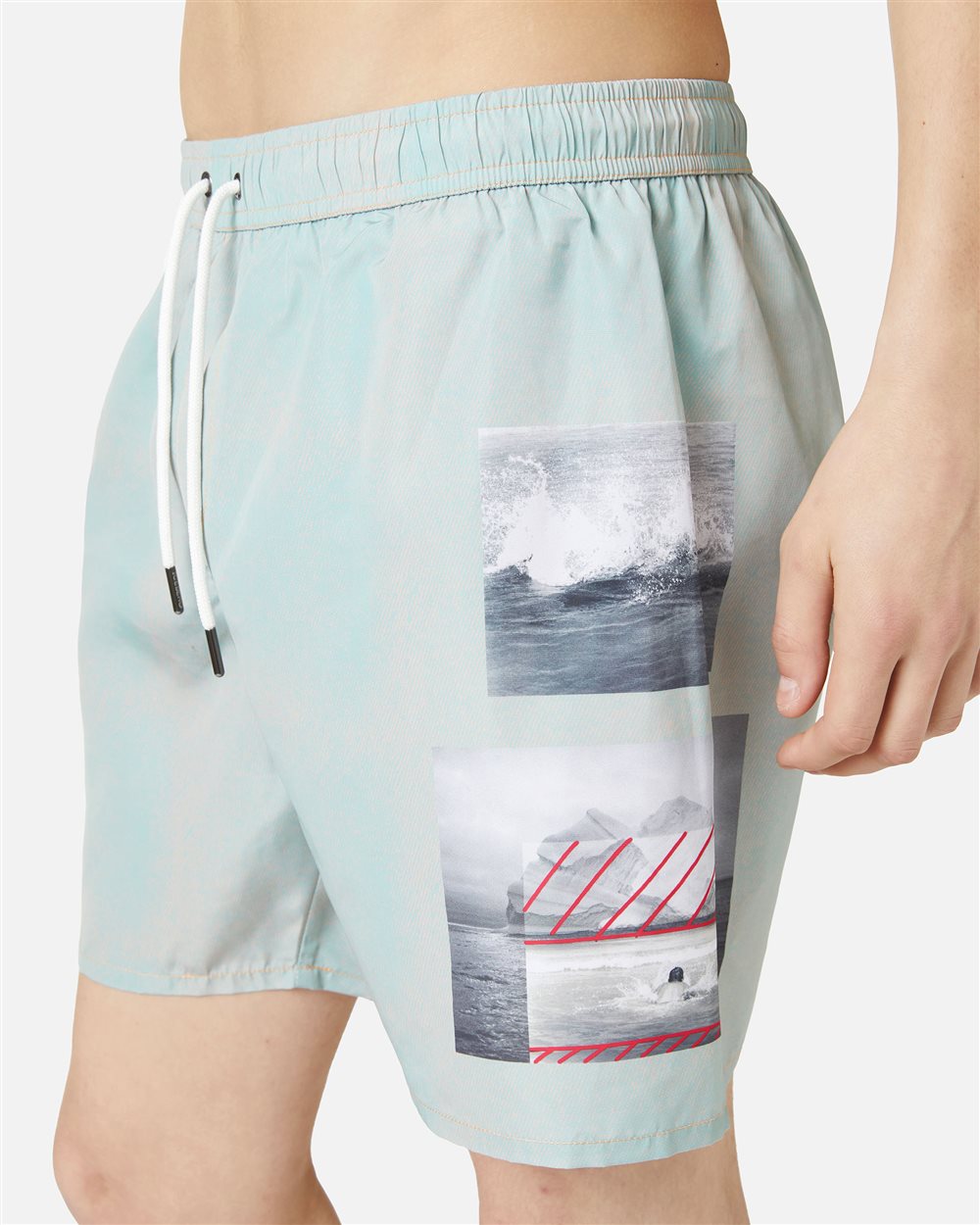 Sage green swim trunks with prints and drawstring - Iceberg - Official Website