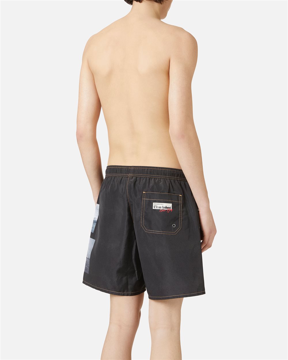 Boxer mare nero con stampe e coulisse - Iceberg - Official Website