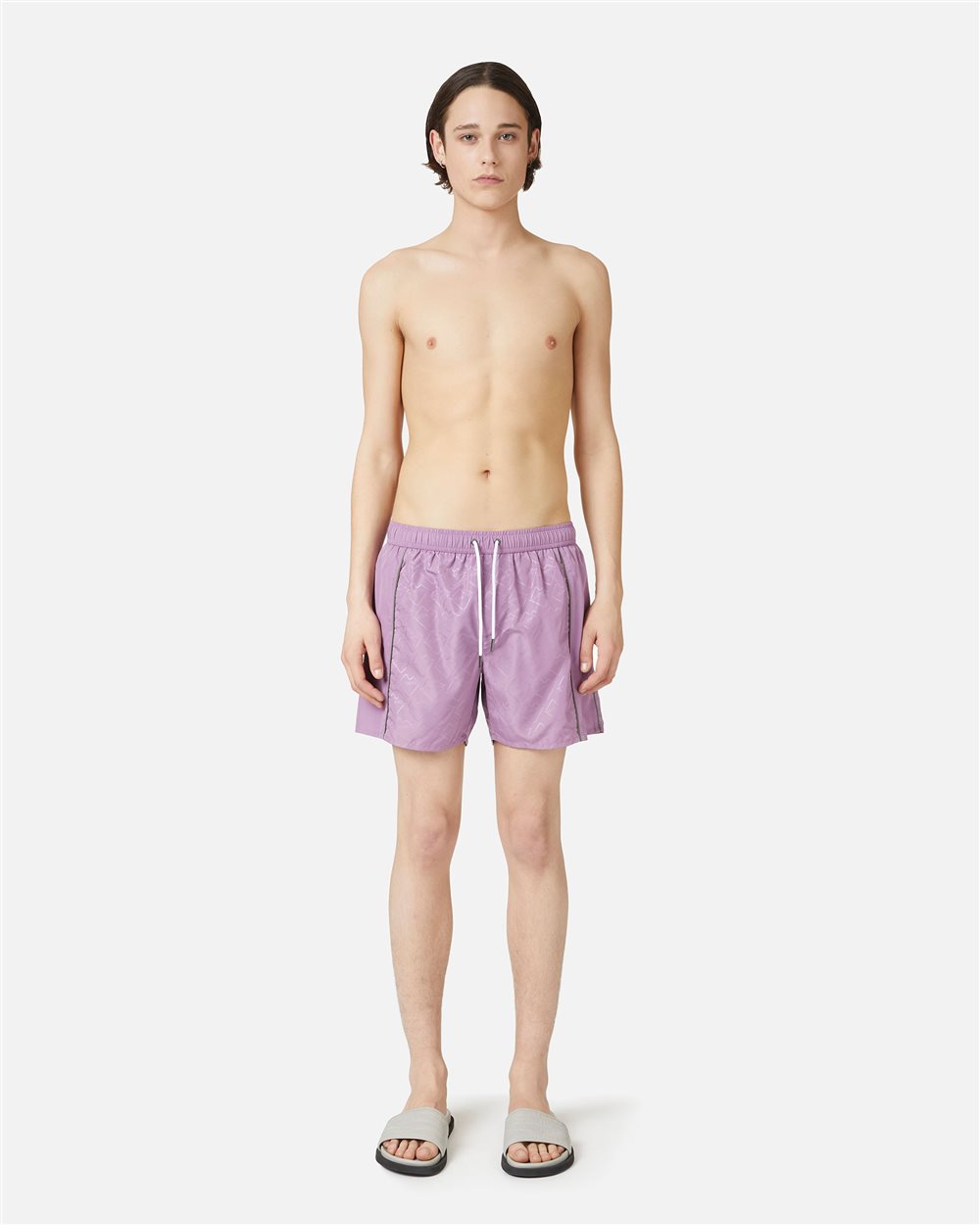 Purple swim trunks with tone-on-tone side bands and drawstring - Iceberg - Official Website