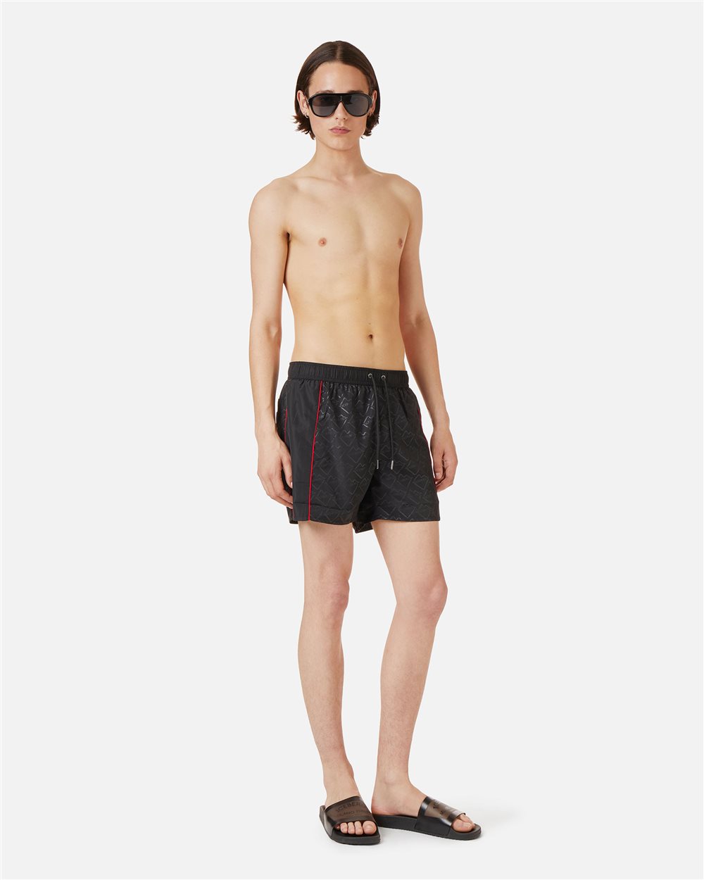 Black swim trunks with tone-on-tone side bands and drawstring - Iceberg - Official Website
