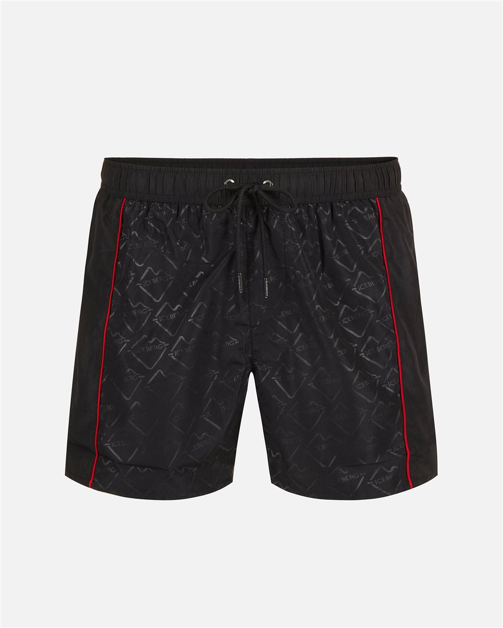 Black swim trunks with tone-on-tone side bands and drawstring - Iceberg - Official Website