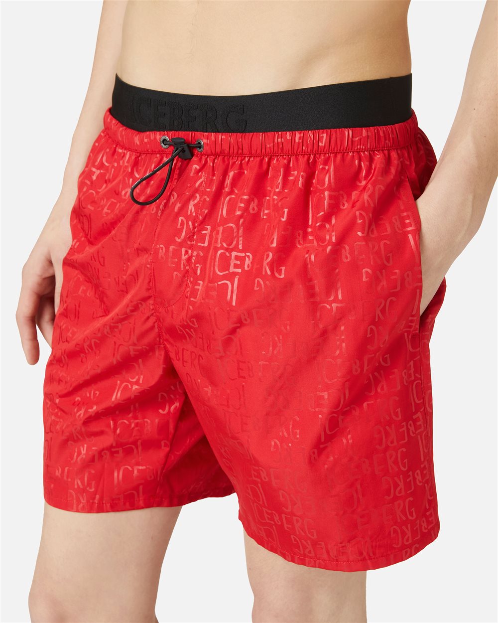 Rote Badehose mit Gummibund, Tunnelzug und Iceberg-Logo - Iceberg - Official Website