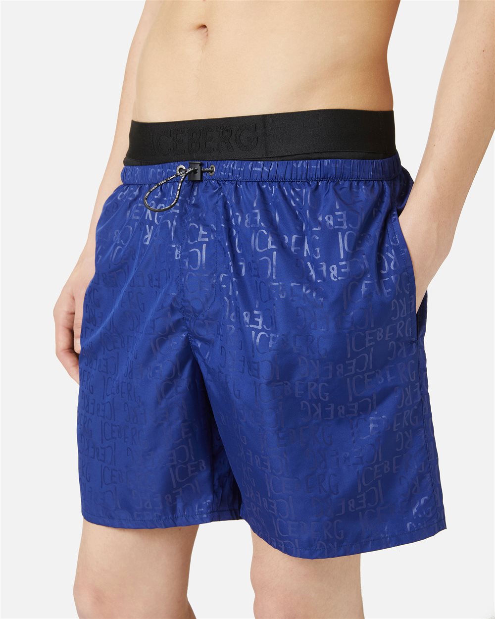 Blaue Badehose mit Gummibund, Tunnelzug und Iceberg-Logo - Iceberg - Official Website