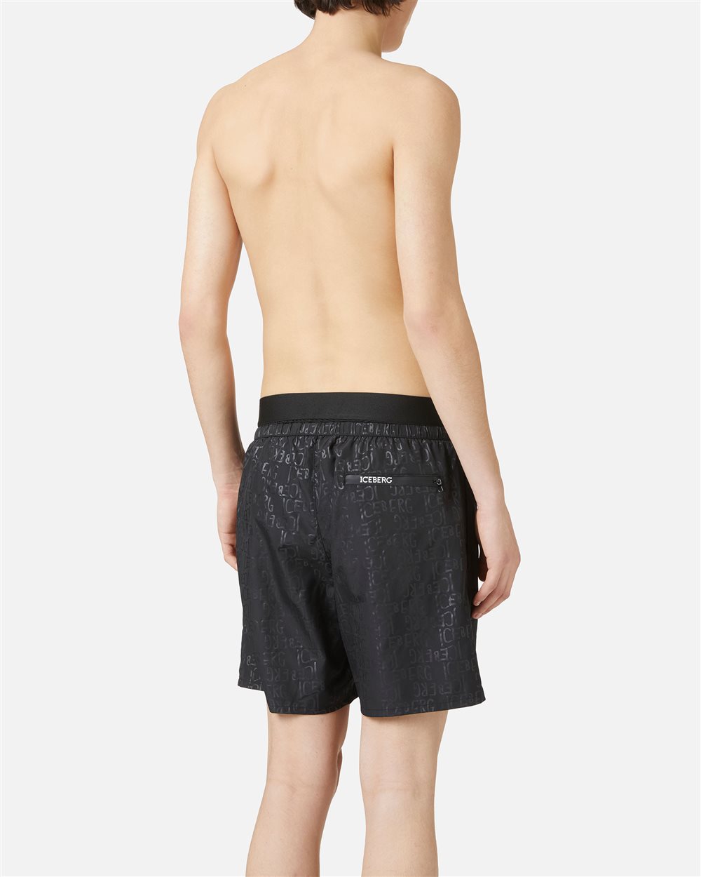 Black boxer shorts with elastic, drawstring and Iceberg logo - Iceberg - Official Website