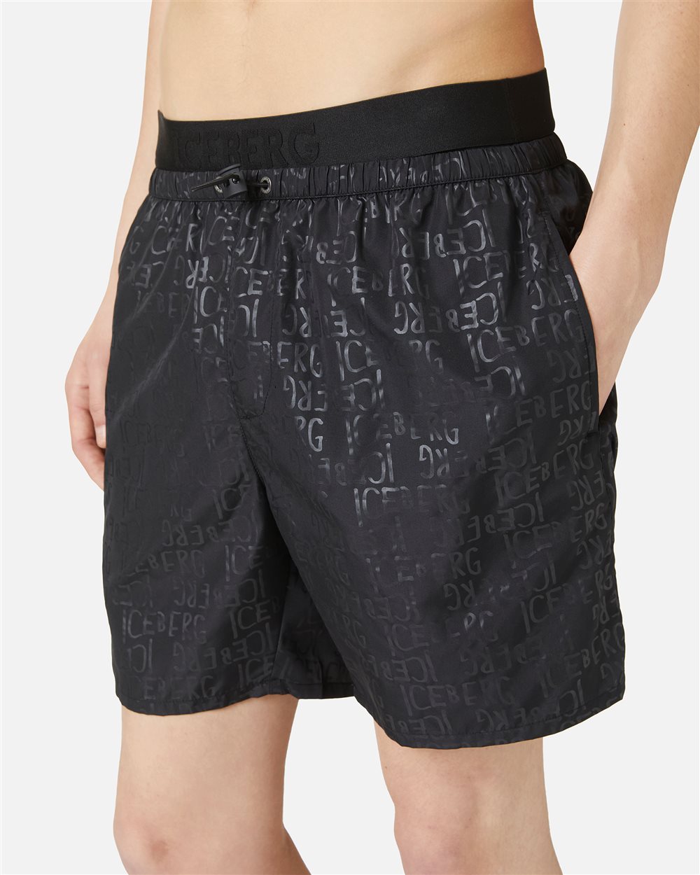 Black boxer shorts with elastic, drawstring and Iceberg logo - Iceberg - Official Website