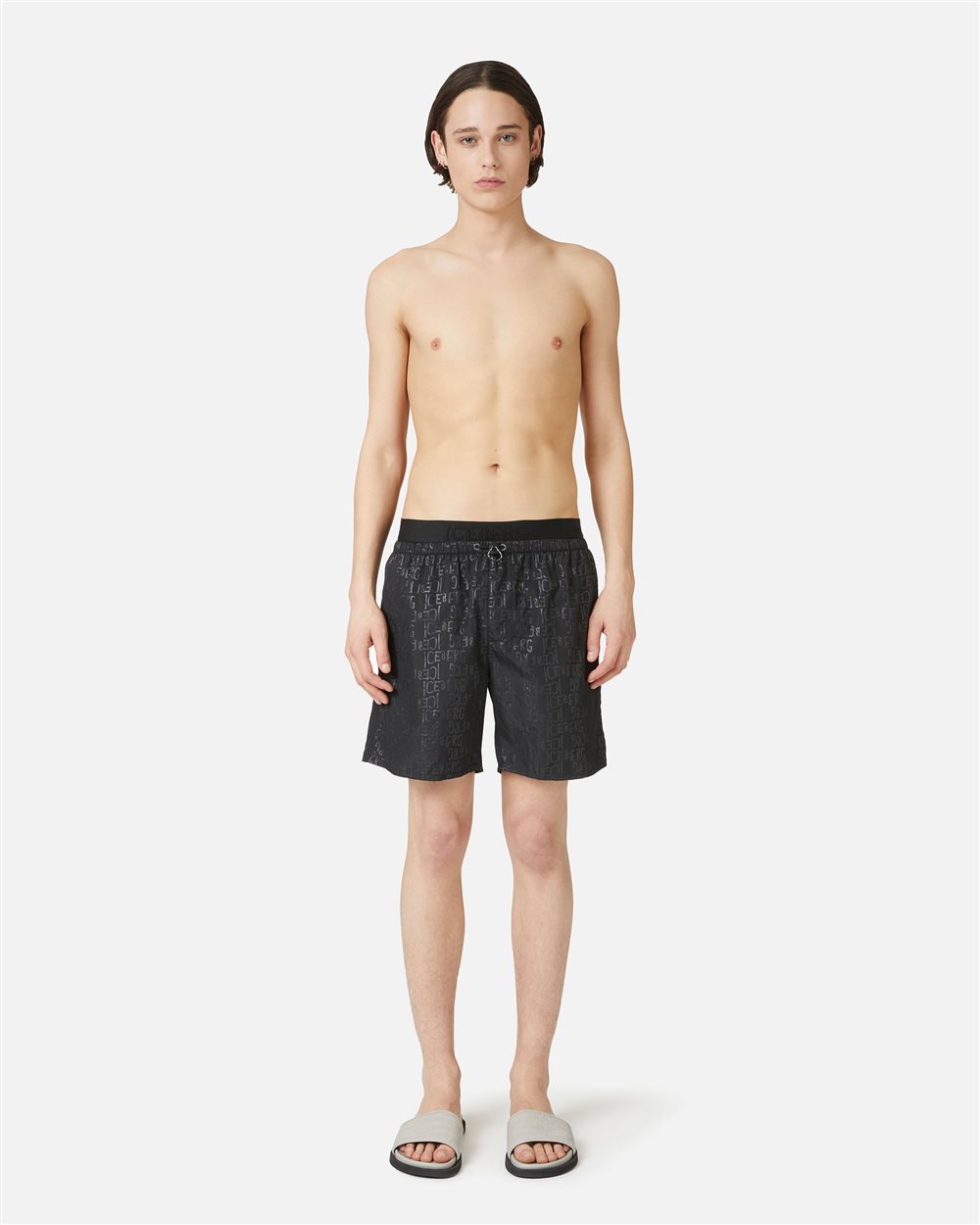 Black boxer shorts with elastic, drawstring and Iceberg logo - Iceberg - Official Website